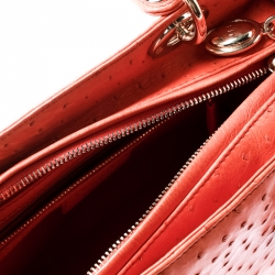Pre Owned Dior Orange Ostrich Medium Lady Dior Top Handle Bag