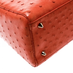 Pre Owned Dior Orange Ostrich Medium Lady Dior Top Handle Bag