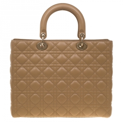 Pre Owned Dior Light Brown Leather Large Lady Dior Top Handle Bag