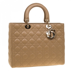 Pre Owned Dior Light Brown Leather Large Lady Dior Top Handle Bag