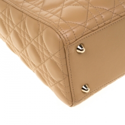 Pre Owned Dior Light Brown Leather Large Lady Dior Top Handle Bag
