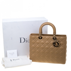 Pre Owned Dior Light Brown Leather Large Lady Dior Top Handle Bag