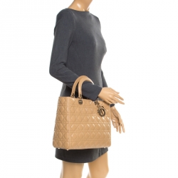 Pre Owned Dior Light Brown Leather Large Lady Dior Top Handle Bag