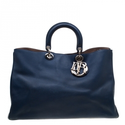 Pre Owned Dior Blue Leather Diorissimo Large Tote