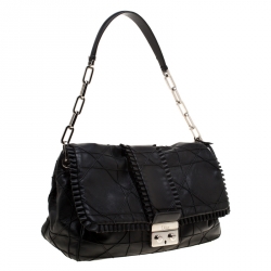 Pre Owned Dior Black Cannage Ruffle Leather New Lock Flap Bag
