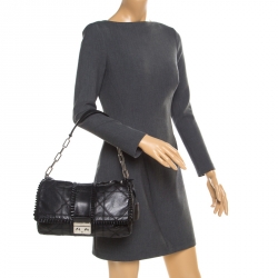 Pre Owned Dior Black Cannage Ruffle Leather New Lock Flap Bag