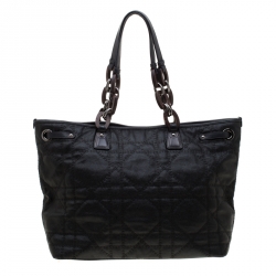 مملوكة مسبقًا حقيبة يد ديور شوبر سلسلة خشبية باناريا كبيرة نايلون مقوى سوداء