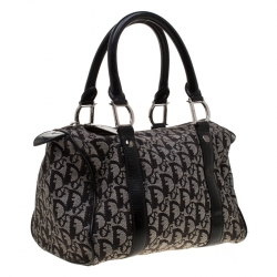 Dior Black/Grey Diorissimo Canvas and Leather Small Boston Bag