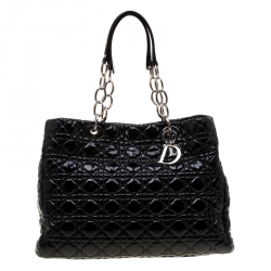 Dior Black Cannage Quilted Soft Patent Leather Large Shopping Tote