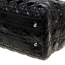 Dior Black Cannage Quilted Soft Patent Leather Large Shopping Tote