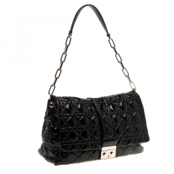 Dior Black Quilted Patent Leather Large New Lock Flap Shoulder Bag
