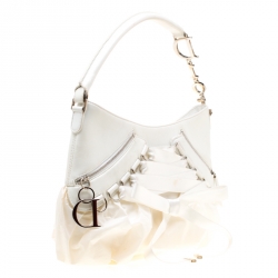مملوكة مسبقًا Dior White Leather and Fabric Corset Ballet Shoulder Bag