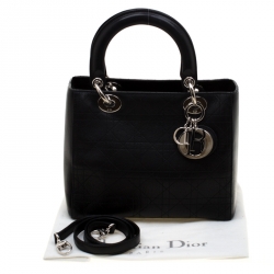 Pre Owned Dior Black Leather Medium Lady Dior Top Handle Bag