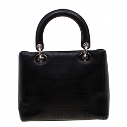 Pre Owned Dior Black Leather Medium Lady Dior Top Handle Bag