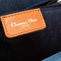 Pre Owned Dior Blue Denim Floral Embroided Frame Satchel 