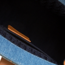 Pre Owned Dior Blue Denim Floral Embroided Frame Satchel 