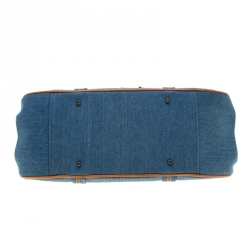 Pre Owned Dior Blue Denim Floral Embroided Frame Satchel 