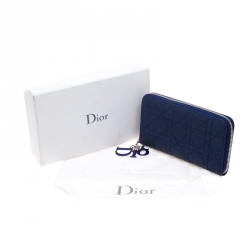 مملوكة مسبقًا Dior Blue Leather Lady Dior Zip Around Wallet