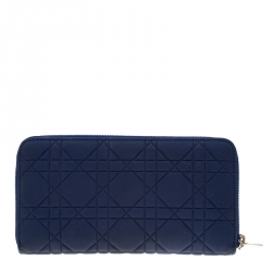 مملوكة مسبقًا Dior Blue Leather Lady Dior Zip Around Wallet