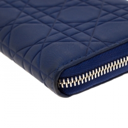 مملوكة مسبقًا Dior Blue Leather Lady Dior Zip Around Wallet