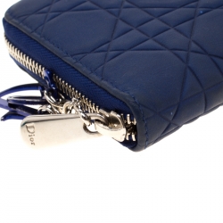 مملوكة مسبقًا Dior Blue Leather Lady Dior Zip Around Wallet