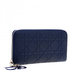 مملوكة مسبقًا Dior Blue Leather Lady Dior Zip Around Wallet