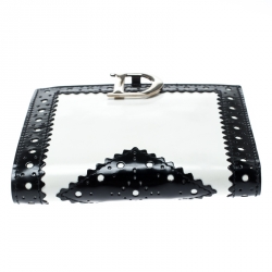 Dior Black/White Brogues Patent Leather Compact Wallet