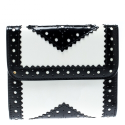 Dior Black/White Brogues Patent Leather Compact Wallet