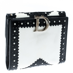 Dior Black/White Brogues Patent Leather Compact Wallet