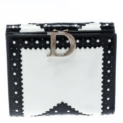 Dior Black/White Brogues Patent Leather Compact Wallet