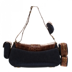مملوكة مسبقًا Dior Blue/Brown Denim and Crocodile Street Chic Columbus Avenue Multipocket Shoulder Bag