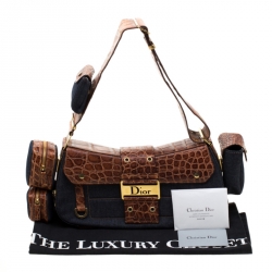مملوكة مسبقًا Dior Blue/Brown Denim and Crocodile Street Chic Columbus Avenue Multipocket Shoulder Bag
