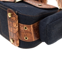 مملوكة مسبقًا Dior Blue/Brown Denim and Crocodile Street Chic Columbus Avenue Multipocket Shoulder Bag