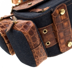 مملوكة مسبقًا Dior Blue/Brown Denim and Crocodile Street Chic Columbus Avenue Multipocket Shoulder Bag