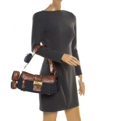 مملوكة مسبقًا Dior Blue/Brown Denim and Crocodile Street Chic Columbus Avenue Multipocket Shoulder Bag