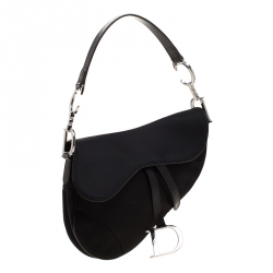 Pre Owned Dior Black Nylon and Patent Leather Saddle Bag