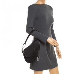 Pre Owned Dior Black Nylon and Patent Leather Saddle Bag