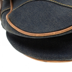 Pre Owned Dior Blue/Brown Denim and Leather Saddle Bag