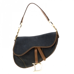 Pre Owned Dior Blue/Brown Denim and Leather Saddle Bag