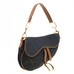 Pre Owned Dior Blue/Brown Denim and Leather Saddle Bag