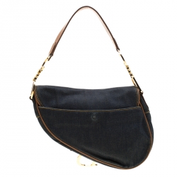 Pre Owned Dior Blue/Brown Denim and Leather Saddle Bag