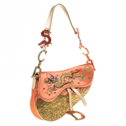Pre Owned Dior Multicolor Satin and Fabric Limited Edition 44/100 China Dragon Galliano 10 Yr Anniversary Saddle Bag