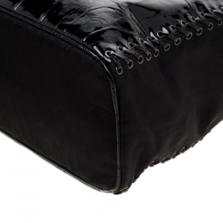 Pre Owned Dior Black Patent Leather and Diorissimo Nylon Lace Up Braided Handle Hobo