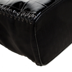 Pre Owned Dior Black Patent Leather and Diorissimo Nylon Lace Up Braided Handle Hobo