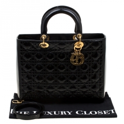 Pre Owned Dior Black Patent Leather Large Lady Dior Tote