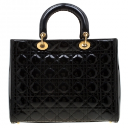 Pre Owned Dior Black Patent Leather Large Lady Dior Tote