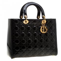 Pre Owned Dior Black Patent Leather Large Lady Dior Tote