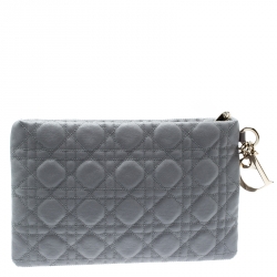 Pre Owned Dior Grey Cannage Quilted Coated Canvas Panarea Clutch