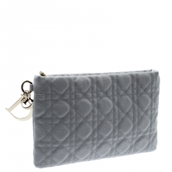 Pre Owned Dior Grey Cannage Quilted Coated Canvas Panarea Clutch