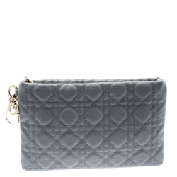 Pre Owned Dior Grey Cannage Quilted Coated Canvas Panarea Clutch